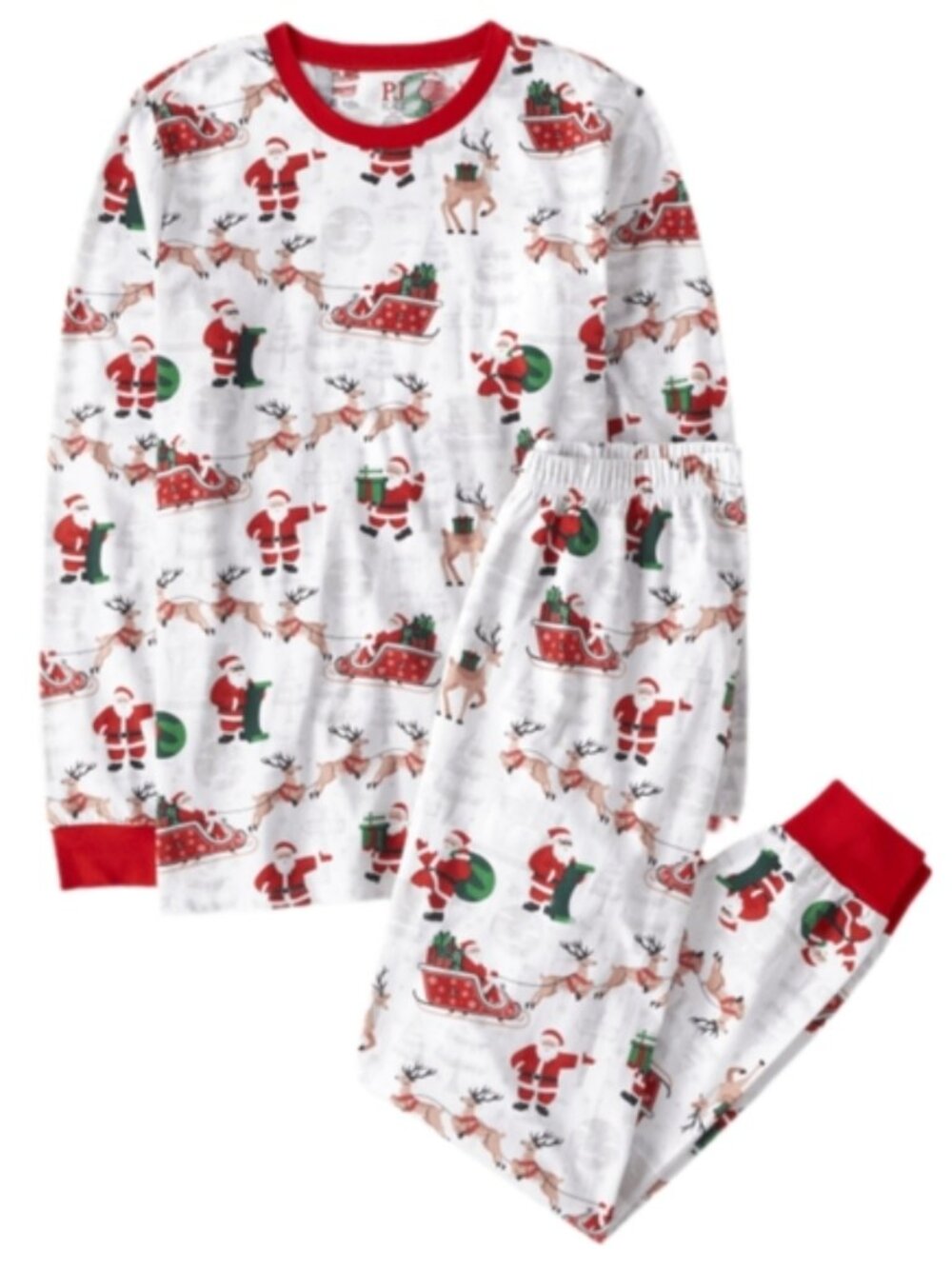 Childrens Place Adult Pajama Set 2 Piece Top Pants Christmas PJs White Santa